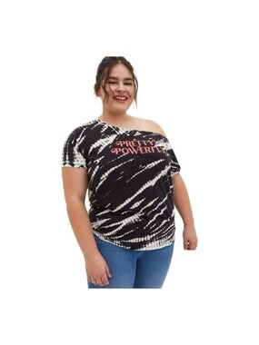 NEW Torrid Off Shoulder Tee - Heritage Slub Pretty Powerful Bleach Wash B&W 2X